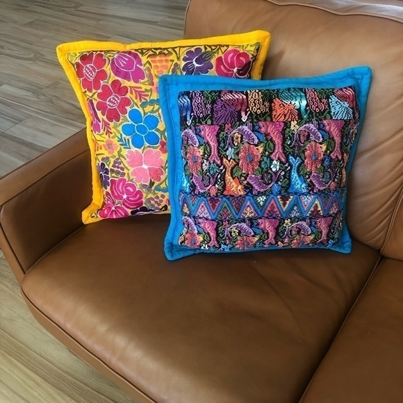 Modern Two Decorating Accent Multi Colorful Embroidered Square Throw Pillow - Picture 9 of 13